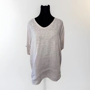 Made In Italy Linen Blouse Sz M Womens Tan Top Artsy Shirt Lagenlook Beachy Boho